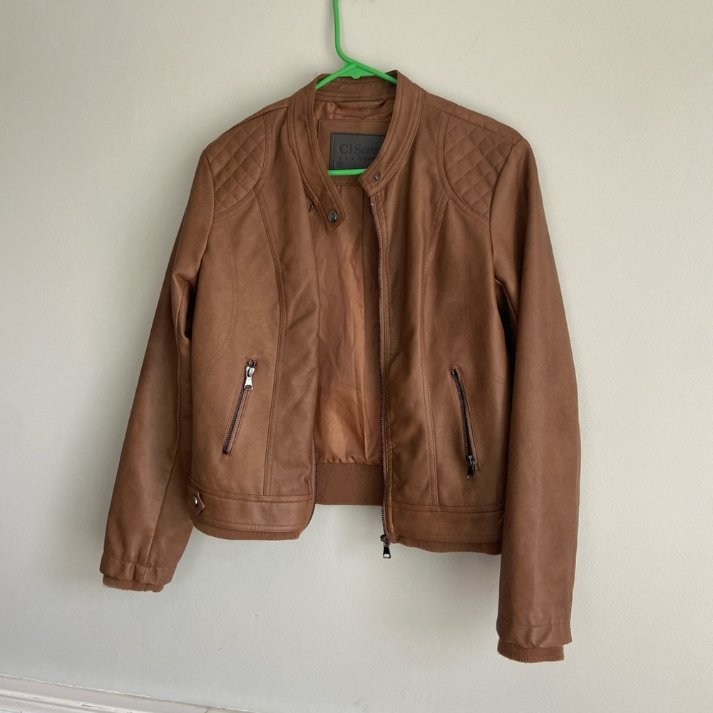 Ci Sono Quilted Faux Leather Biker Jacket in Carmel Size M
